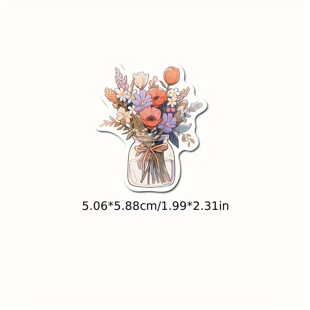 50pcs Glass Vase Cartoon Waterproof Stickers for Laptop Cup Book Luggage