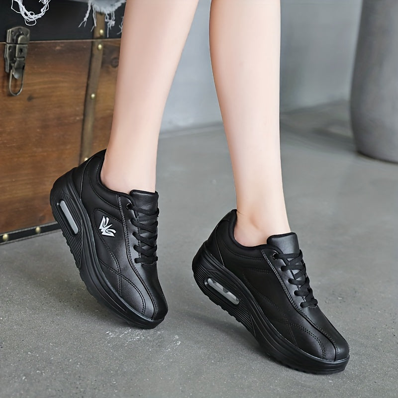 Women's Faux Leather Air Cushion Sneakers Comfortable Thick Bottom Sport Shoes