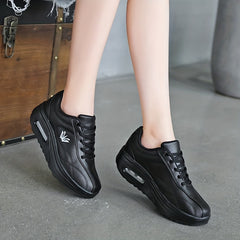 Women's Faux Leather Air Cushion Sneakers Comfortable Thick Bottom Sport Shoes