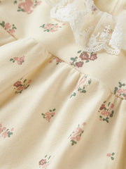 Autumn Baby Girl Floral Print Long Sleeve Lace Neck Casual Dress