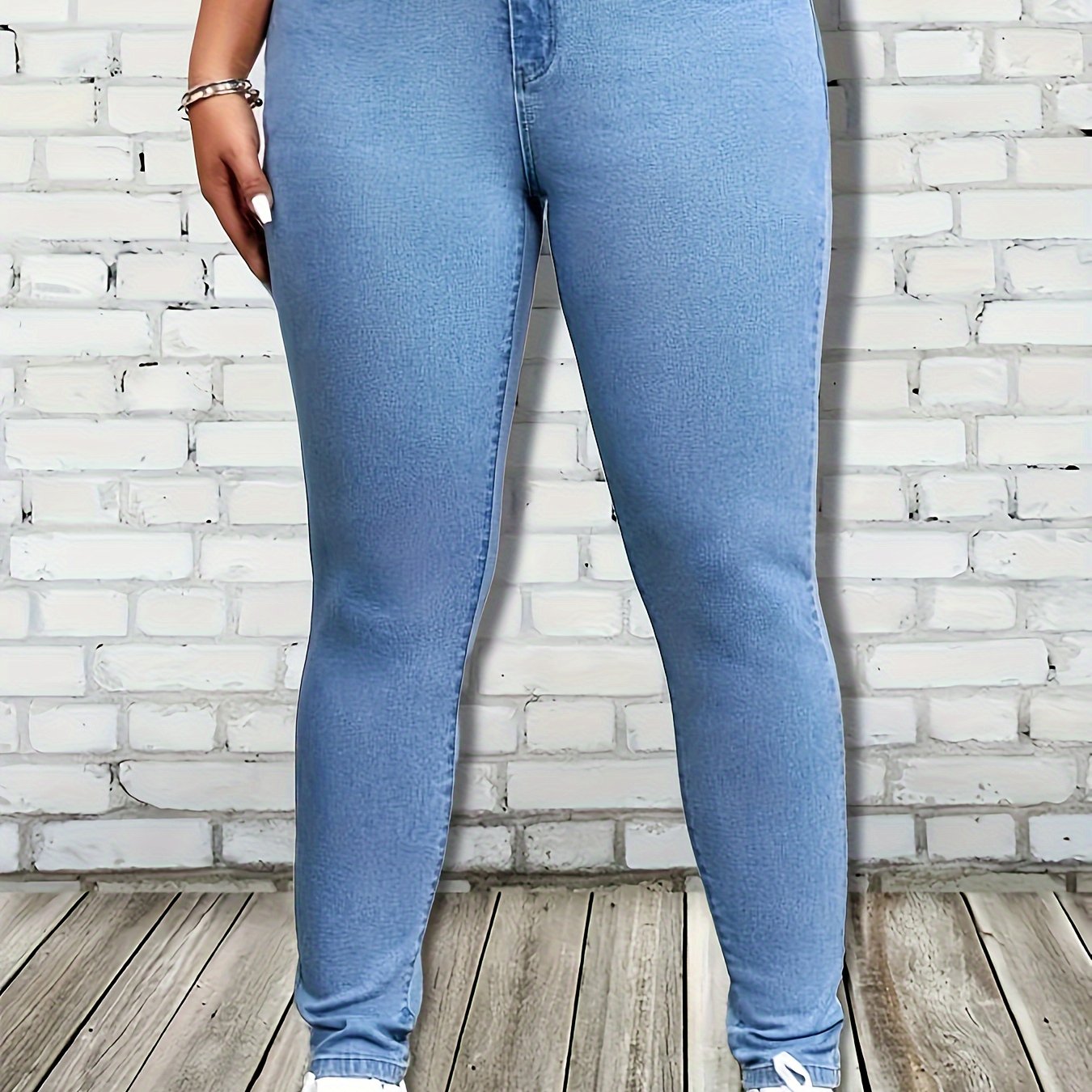 Plus Solid Button Fly High Rise Skinny Jeans