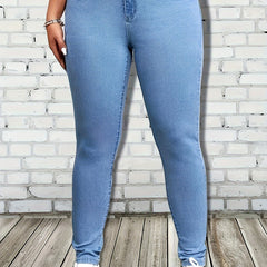 Plus Solid Button Fly High Rise Skinny Jeans