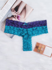 6 Pack Plus Size Floral Jacquard Colorblock Thongs Women's Plus Medium Stretch