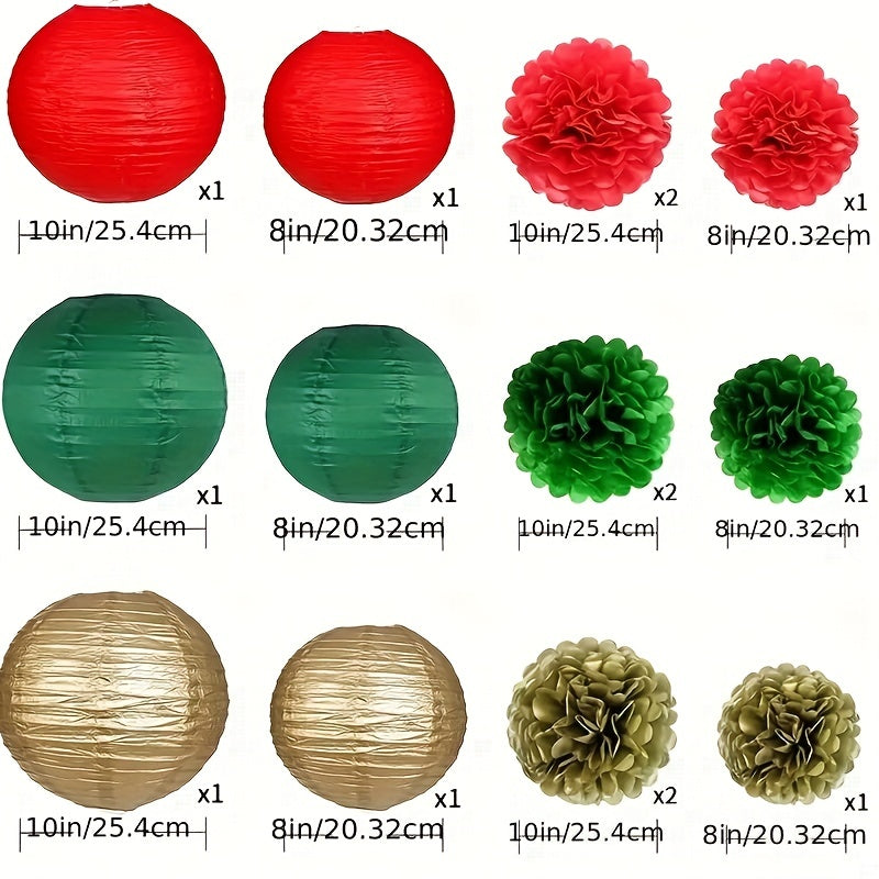 15pcs Green Red Golden Paper Flower Balls & Lanterns St. Patrick's Bridal Shower