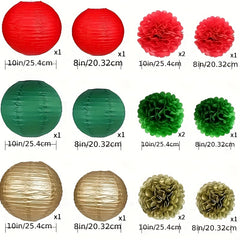 15pcs Green Red Golden Paper Flower Balls & Lanterns St. Patrick's Bridal Shower