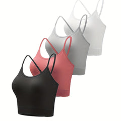 4pcs Ribbed Cross Back Cami Tops No Padding Women's Lingerie