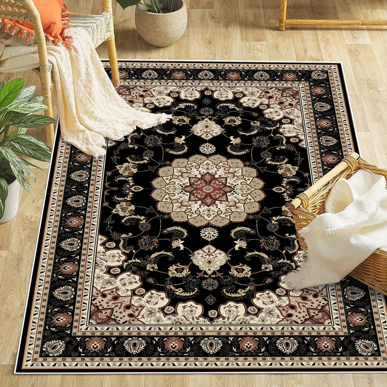 Boho Floral Waterproof Rug for Living Room Entry Outdoor