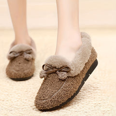 Furry Bowknot House Shoes Girls Non Slip Soft Walking Shoes Indoor