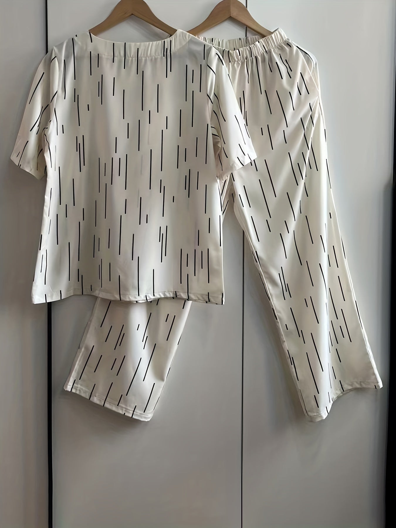 Casual Stripe Matching Two piece Set Crew Neck Tee & Wide Leg Pants