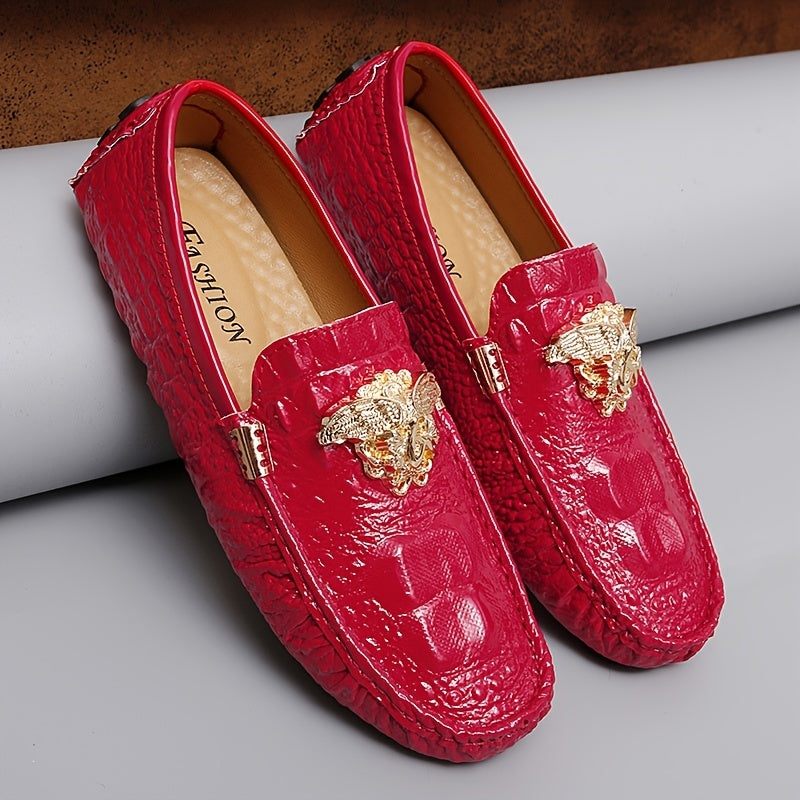 Women's Red Slip on Loafers Low Top Casual Shoes with Metal Decor