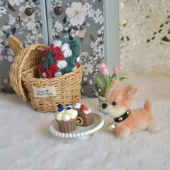 Mini Rattan Basket & Twisted Stick Dog BJD OB11 Scene Furniture