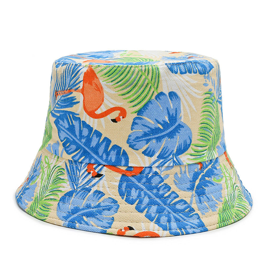 Flamingo Leaf Print Bucket Hat Lightweight Hawaii Fisherman Cap