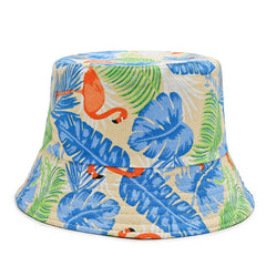 Flamingo Leaf Print Bucket Hat Lightweight Hawaii Fisherman Cap