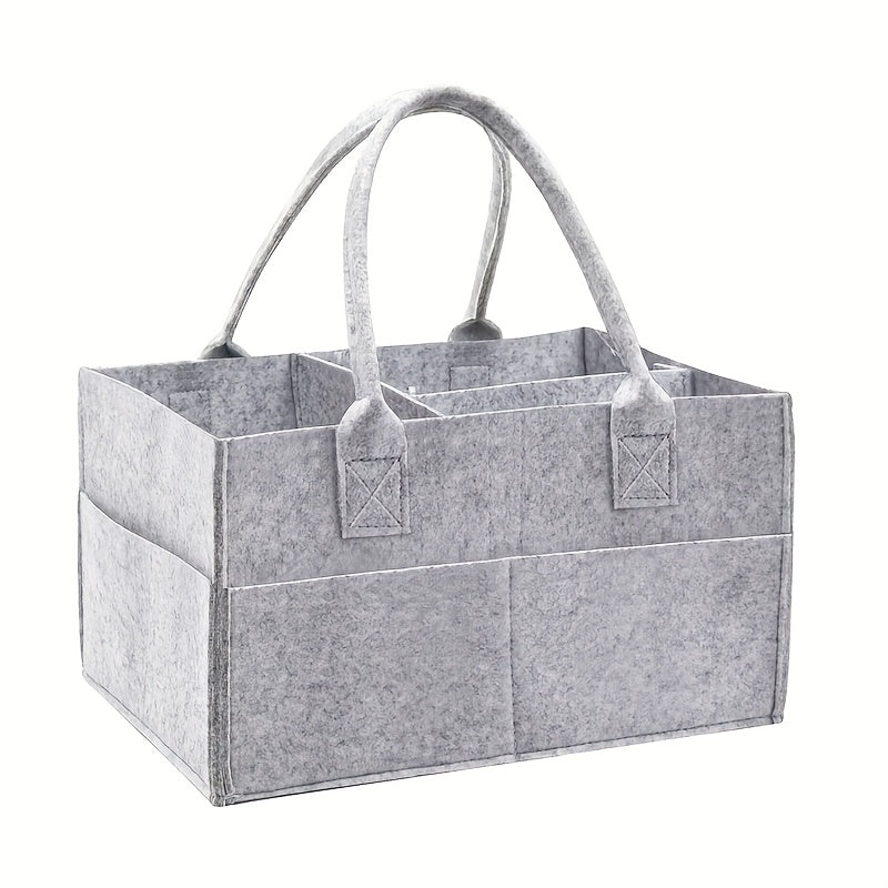 Gray Felt Diaper Caddy Organizer with 8 Pockets