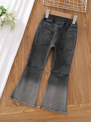 Girls Gradient & Lines Stitching Skinny Jeans Flare Leg Denim Pants