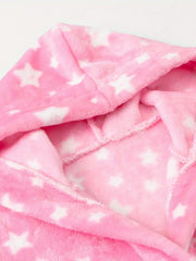 Girls Star Print Hooded Bathrobe Flannel Loungewear Kids Pajamas