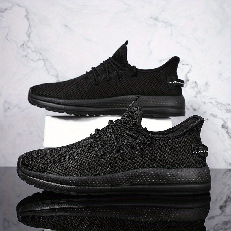 Men's Lace Up Solid Sneakers Lightweight Fabric Breathable Running Shoes