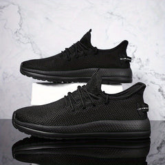 Men's Lace Up Solid Sneakers Lightweight Fabric Breathable Running Shoes