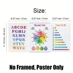 3pcs Rainbow Watercolor Educational Posters For Kids - No Frames
