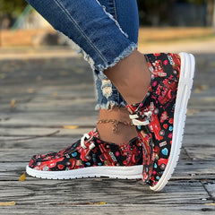 Heart & Trucker Print Canvas Shoes Lace up Flats For Women