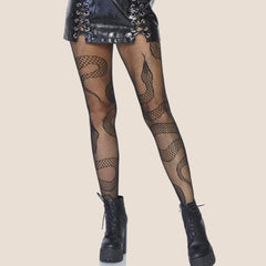 Snake Pattern Fishnet Tights High Waist Hollow Out Mesh Pantyhose