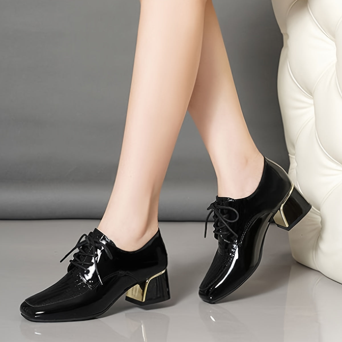 Chunky Heel Square Toe Pumps High Heel Shoes Women's Footwear