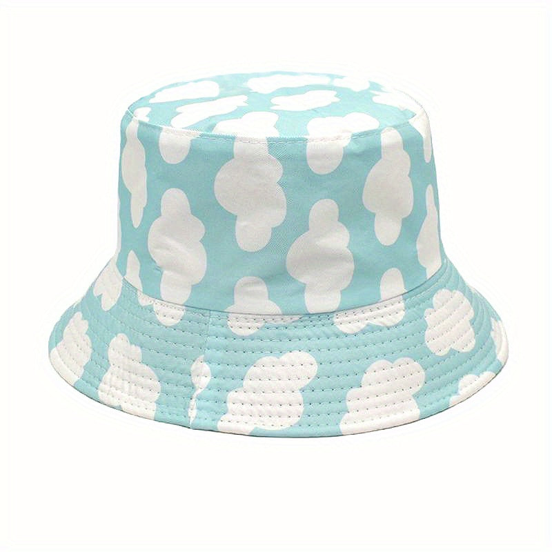 Cloud Print Reversible Bucket Hat Unisex Casual Couple Sun Cap