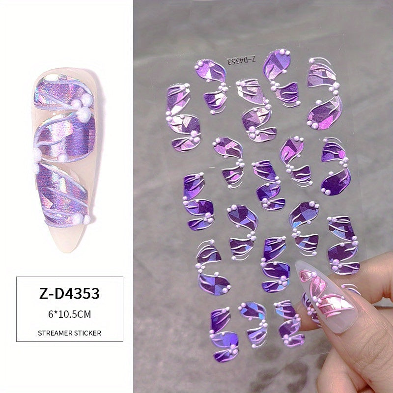 5D Relief Laser Streamer Nail Stickers DIY With Back Glue