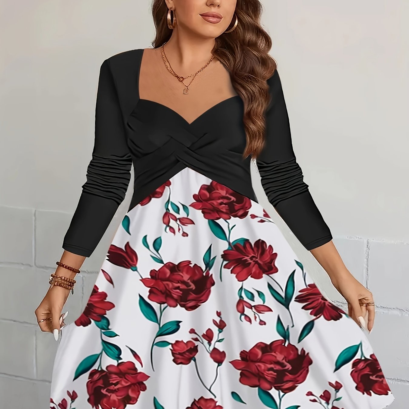 Colorblock Floral Print Criss Cross Maxi Dress