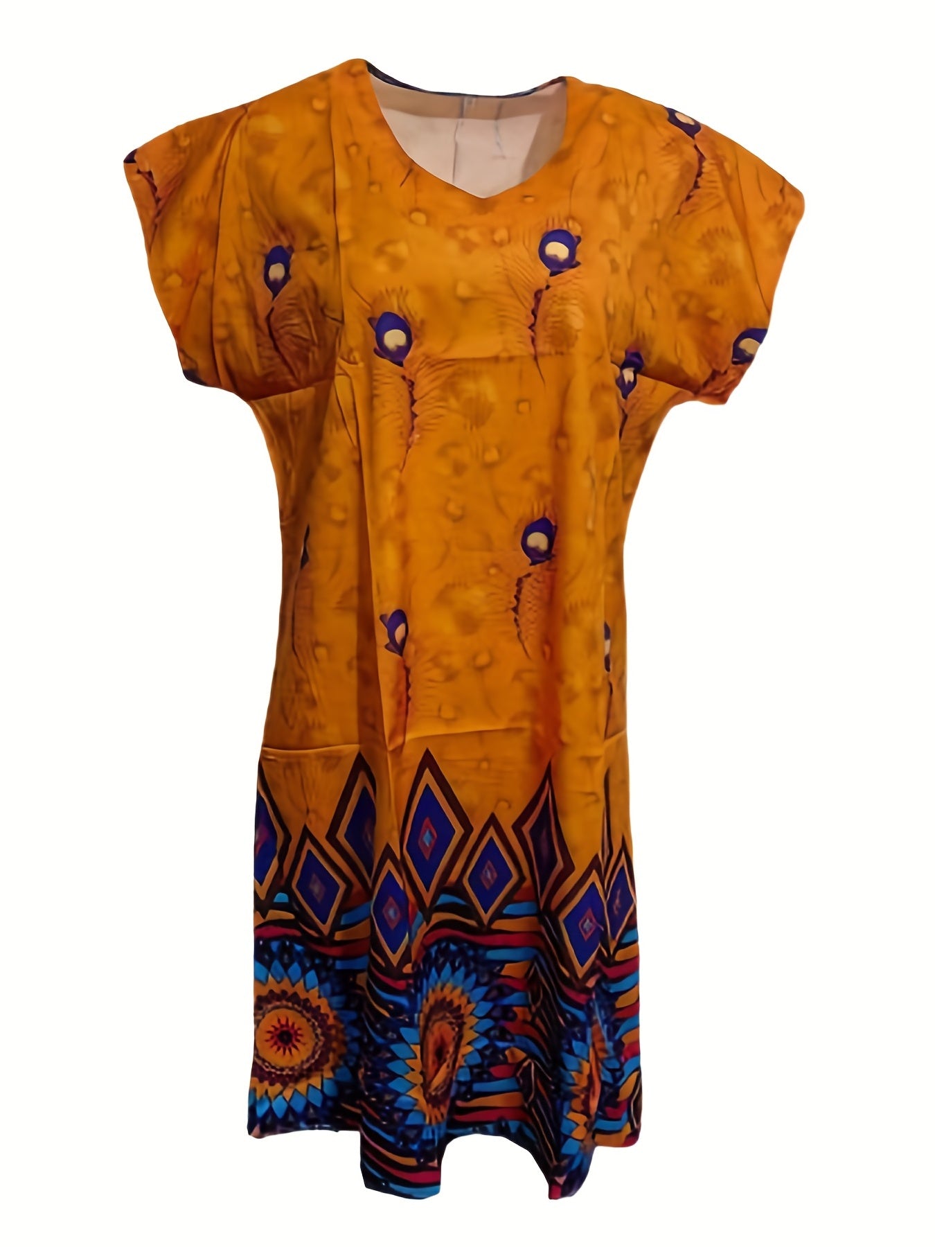 Graphic Print Dress V neck Short Sleeve Dress Casual Every Dress