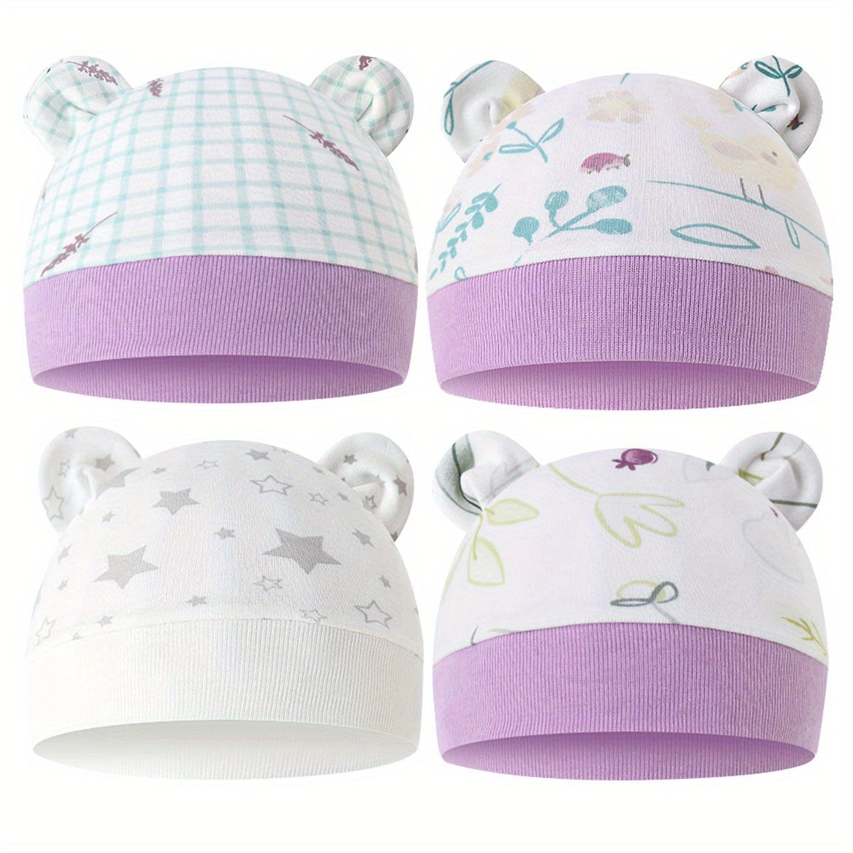 4 Pack Cartoon Ear Hats for Babies & Kids Soft & Breathable Comfort