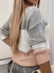 Casual Long Sleeve Block Cut Out Sweater