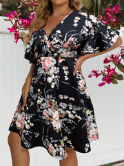 Women's Floral Print Flutter Sleeve Dress