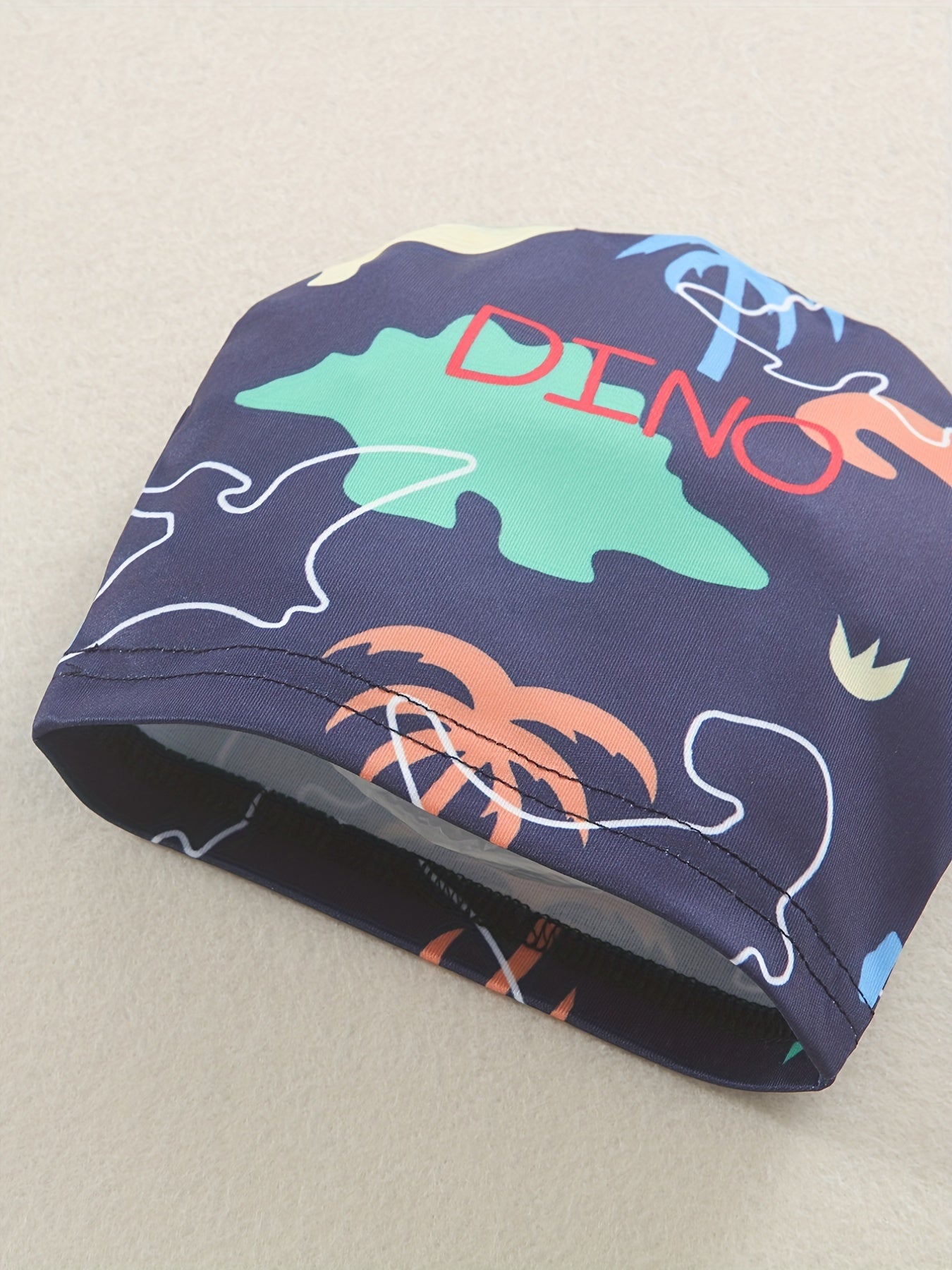 Boys Dinosaur Print Swim Trunks & Cap Set for Beach Vacation