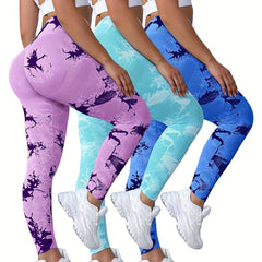 3Pcs Tie Dye Seamless Yoga Pants High Waist Leggings