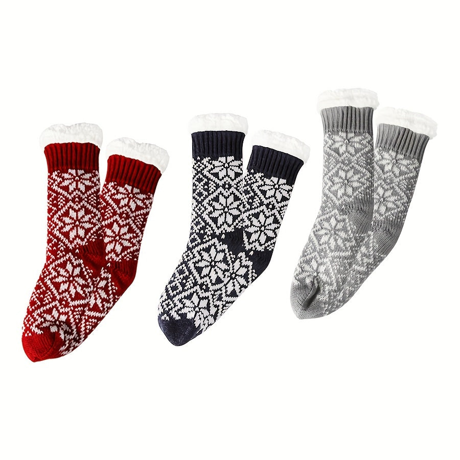 Christmas Snowflake Print Plush Socks