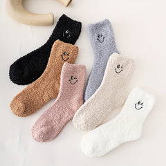 6 Pairs Embroidery Socks Warm Fuzzy Stockings Women's Hosiery
