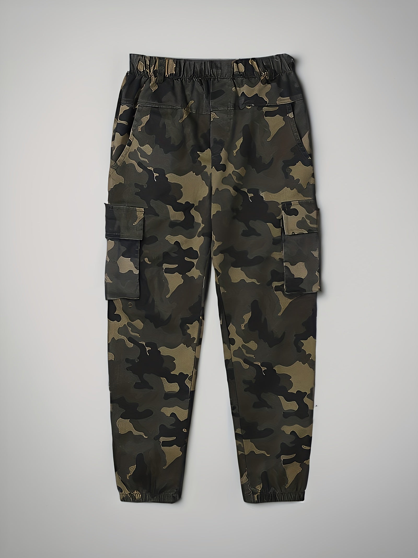 Boys Solid & Camo Style Cargo Pants With Pocket