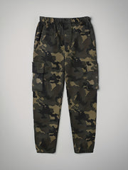 Boys Solid & Camo Style Cargo Pants With Pocket
