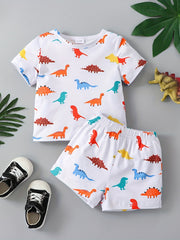 2pcs Baby Boys Dinosaur Print T shirt & Shorts Set
