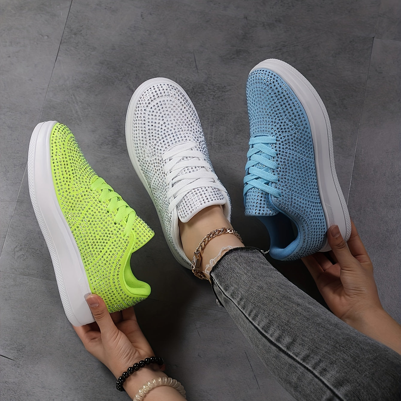 Rhinestone Flat Skateboard Shoes, Diamond Decor, Portable