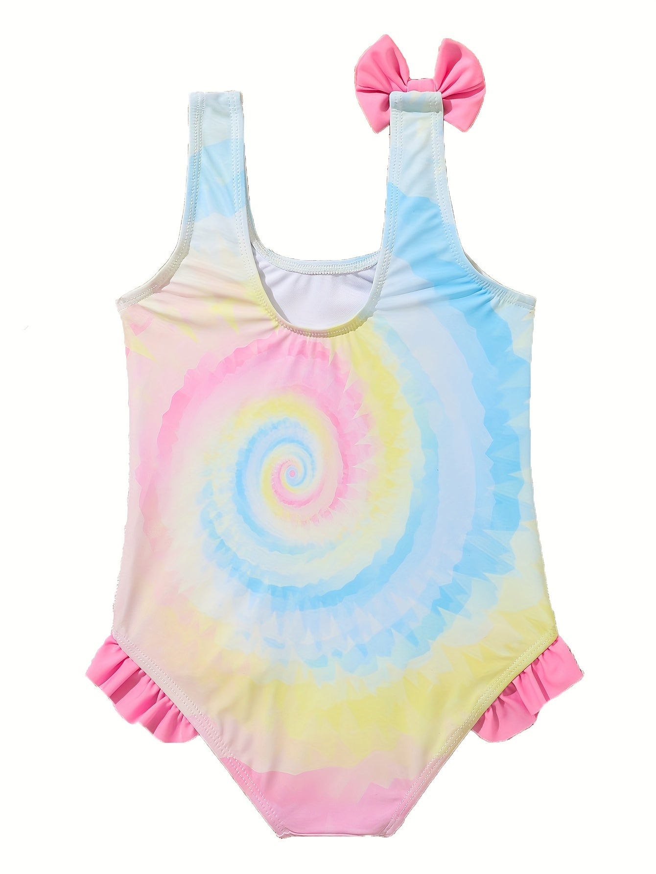 Girls Gradient Tie Dye Ruffle Trim Swimsuit