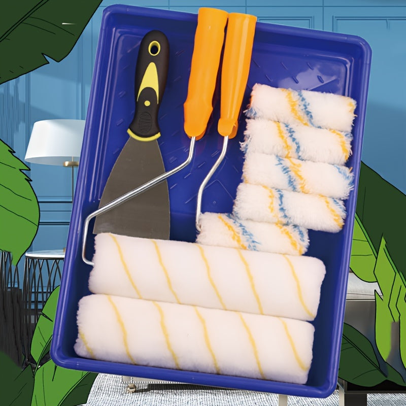 9pcs Paint Roller Tool Set Mini and Large Roller with Tray Paint Roller