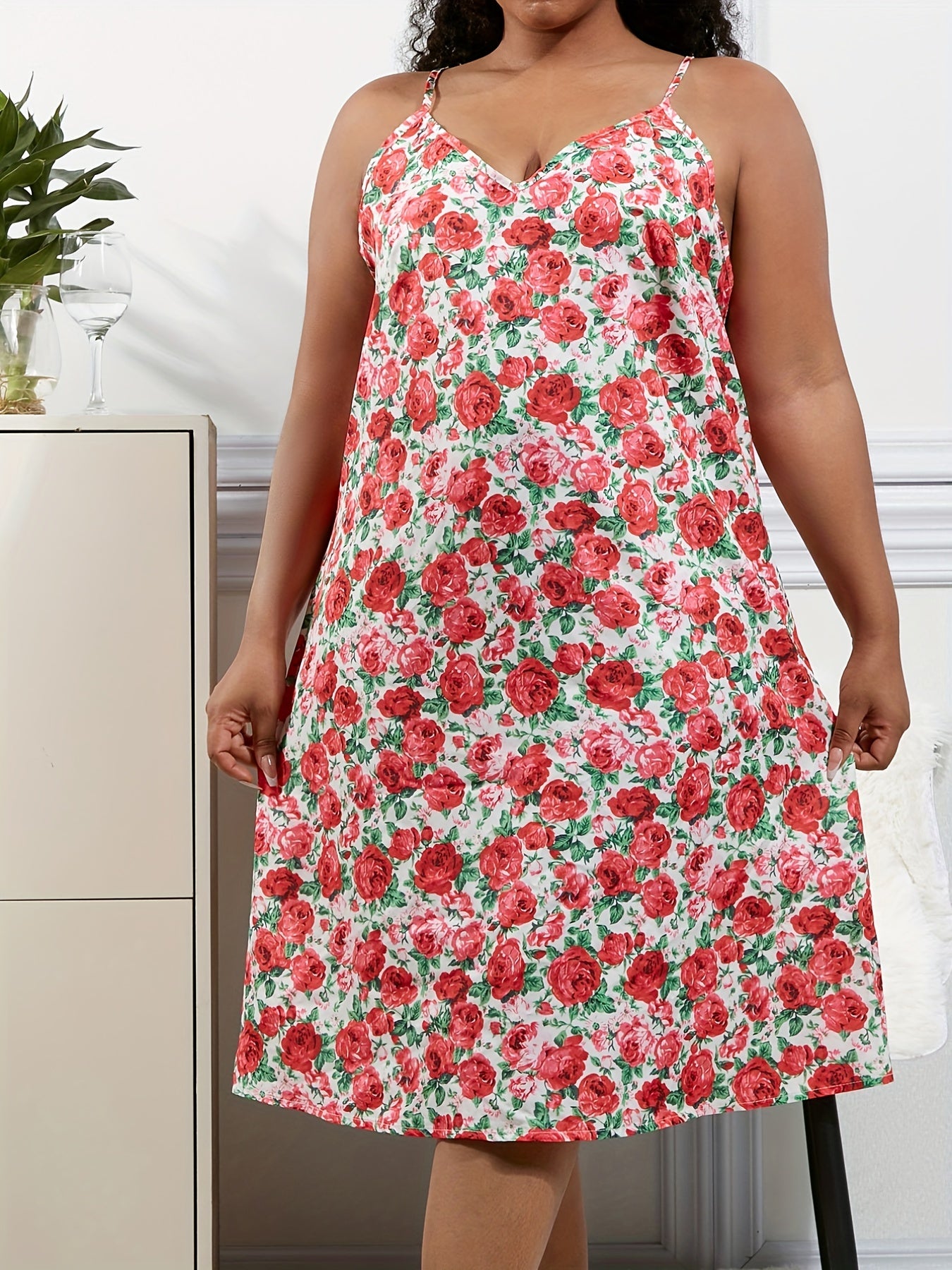 Boho Floral Print V Back Cami Dress