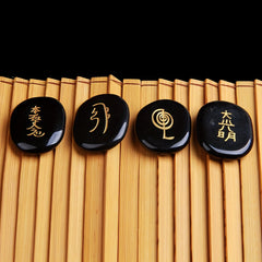 4Pcs Natural Crystal Engraved Chakra Symbols Palm Stones for Reiki Ornaments