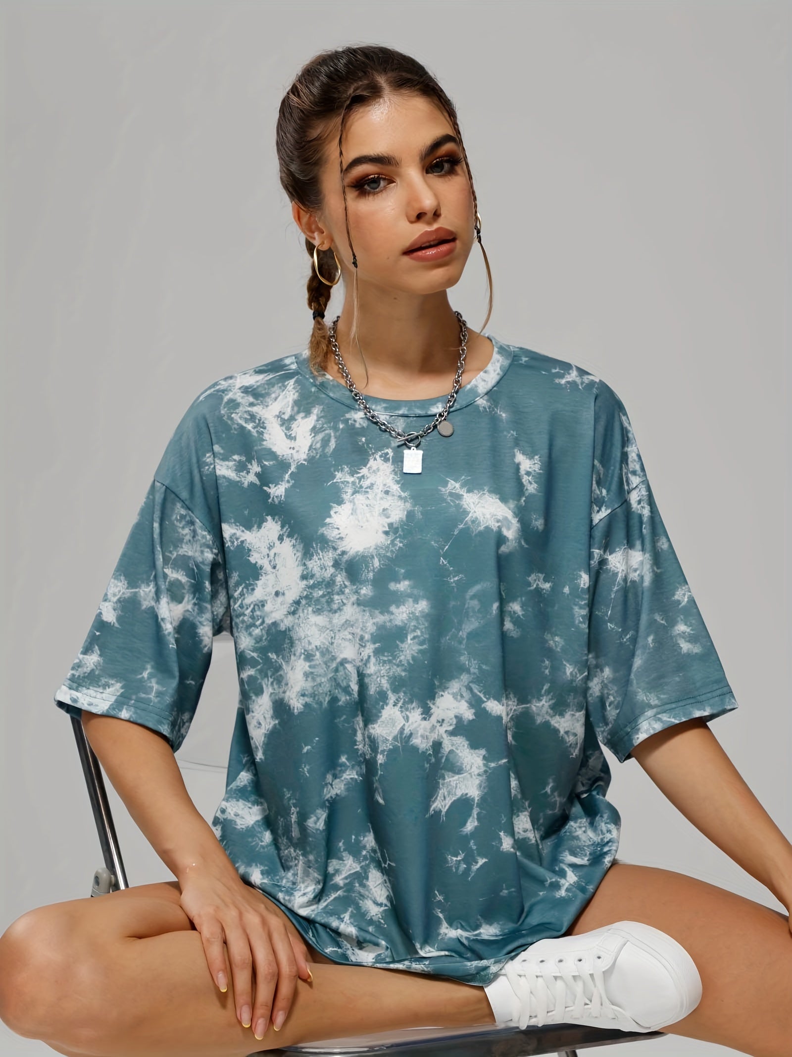 Tie Dye Full Print Sports T-Shirt Crew Neck Short Sleeve Casual Top