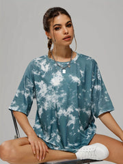 Tie Dye Full Print Sports T-Shirt Crew Neck Short Sleeve Casual Top