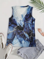 Marble Print V Neck Tank Top Summer Sleeveless Casual Top