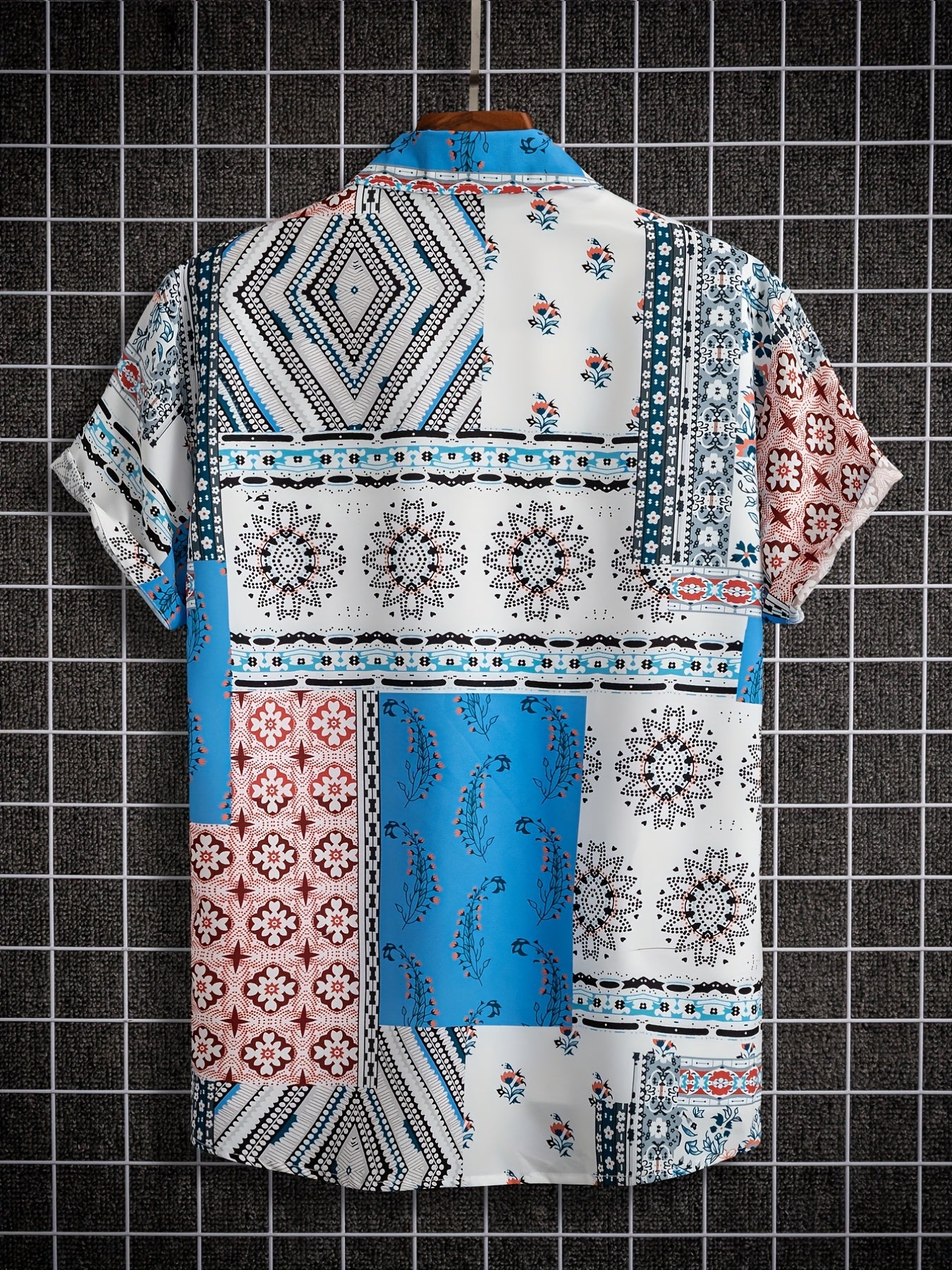 Paisley Print Men s Casual Short Sleeve Mismatch Shirt for Summer Vacation