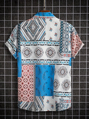 Paisley Print Men s Casual Short Sleeve Mismatch Shirt for Summer Vacation